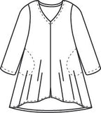 illustration of a pullover top with a vneck, 3/4 sleeves and pockets sewn into the side seams