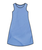 flat illustration of a long blue pullover sleeveless dress with a swirl texture