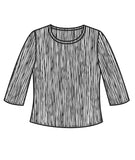 technical illustration of a black and white striped tee with a short body
