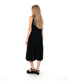 model in a long black tank dress