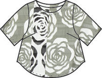 illustration of a boxy pullover tee in a striped rose print