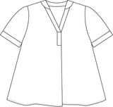 drawing of a boxy top with a vneck and cuffed sleeves