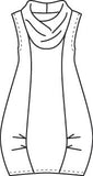 illustration of a sleeveless tunic with a large cowl neck, princess seams, and full tucks at the hips