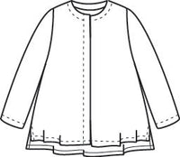 illustration of a long sleeve pullover top with a hidden placket, dropped back hem and side slits