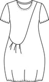 illustration of a fitted tunic with short sleeves, a round neckline, darts at the bottom hem and a curves princess seam with a set in hip pocket