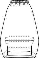illustration of an elastic waist skirt with hip pockets and horizontal tucks at the bottom, creating a high-low hem