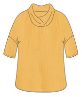 yellow boxy pullover with a large cowl neck