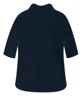 navy boxy pullover with a large cowl neck